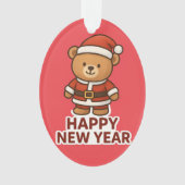 Cute Teddy Bear Santa Happy New Year Sticker Ornament (Vorderseite)