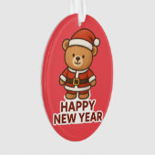 Cute Teddy Bear Santa Happy New Year Sticker Ornament (Vorderseite)