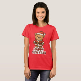 Cute Teddy Bear Santa Happy New Year Sticker T-Shirt