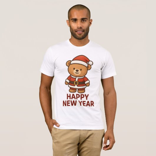Cute Teddy Bear Santa Happy New Year Sticker T-Shirt (Vorne ganz)