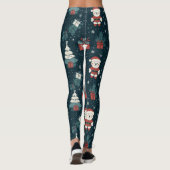 Cute Teddy Bear & Santa on Dark Green (1) Leggings (Rückseite)