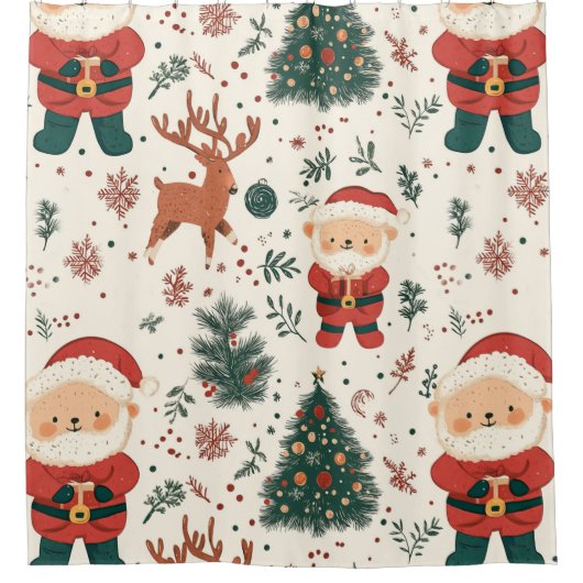 Cute Teddy Bear & Santa on White (4) Duschvorhang (Vorderseite)