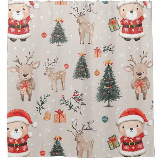 Cute Teddy Bear & Santa on White (5) Duschvorhang (Vorderseite)