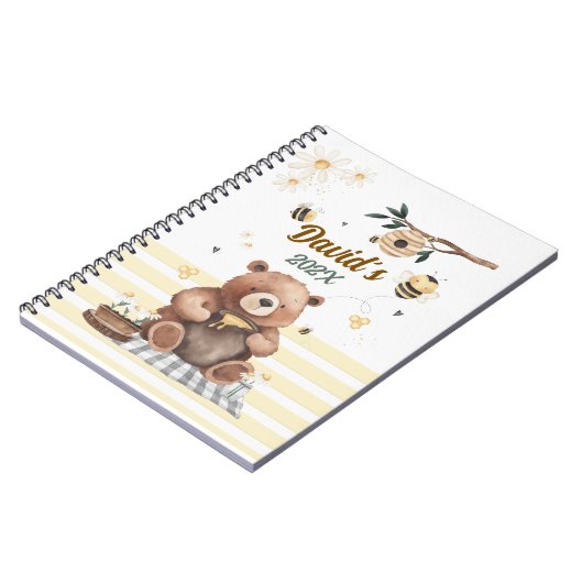 Cute teddy bear school notebook with jar of honey Notizblock (Linke Seite)