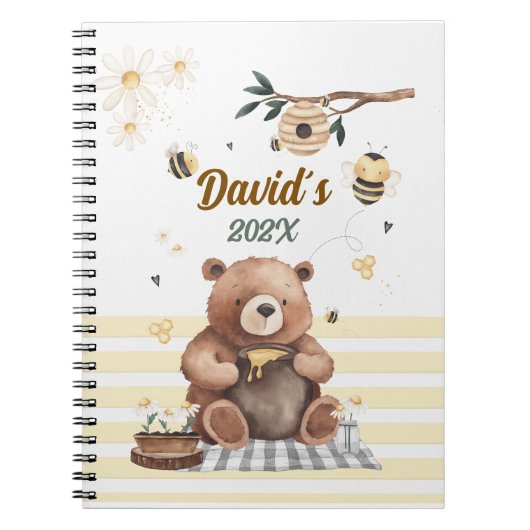 Cute teddy bear school notebook with jar of honey Notizblock (Vorderseite)