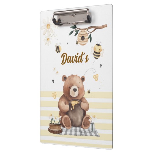 Cute teddy bear school with jar of honey Klemmbrett (Links)