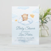 Cute Teddy Bear Sleeping on Cloud Baby Shower Invi Einladung (Stehend Vorderseite)