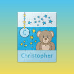 Cute teddy bear stars name blue puzzle<br><div class="desc">Jigsaw puzzle for kids.
Featuring a cute brown teddy bear,  stars and name.
Blue and yellow.
Children's gift idea.</div>