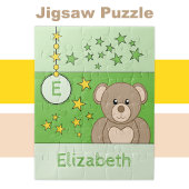 Cute teddy bear stars name green puzzle