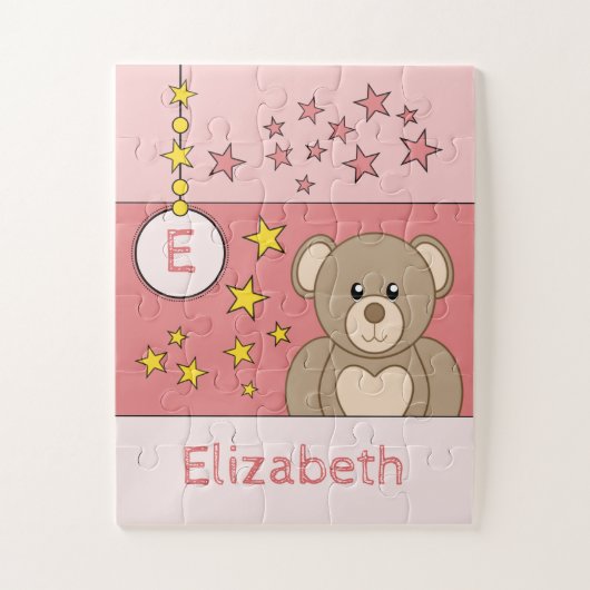 Cute teddy bear stars name pink puzzle (Vertikal)