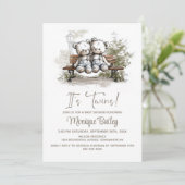 Cute Teddy Bear Twins Baby Shower Einladung (Stehend Vorderseite)