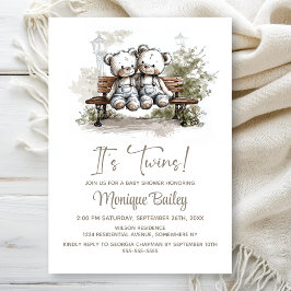 Cute Teddy Bear Twins Baby Shower Einladung