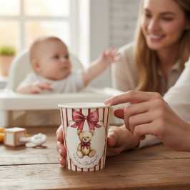 Cute Teddy Bear "We Can Bearly Wait" Baby Shower Pappbecher