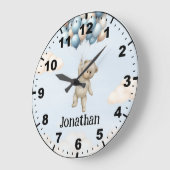 Cute Teddy Bear with Balloons Große Wanduhr (Winkel)