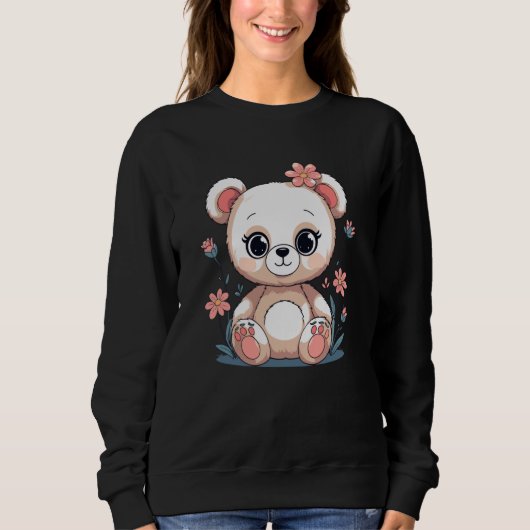 Cute Teddy Bear with Flowers Pastel Nursery Sweatshirt (Vorderseite)