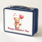 Cute Teddy Bear with Heart – Happy Valentine’s Day Metall Brotdose (Rückseite)
