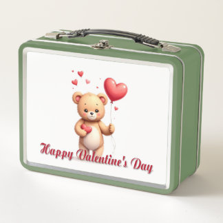 Cute Teddy Bear with Heart – Happy Valentine’s Day Metall Brotdose