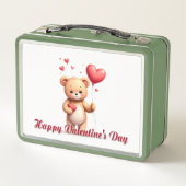 Cute Teddy Bear with Heart – Happy Valentine’s Day Metall Brotdose (Rückseite)