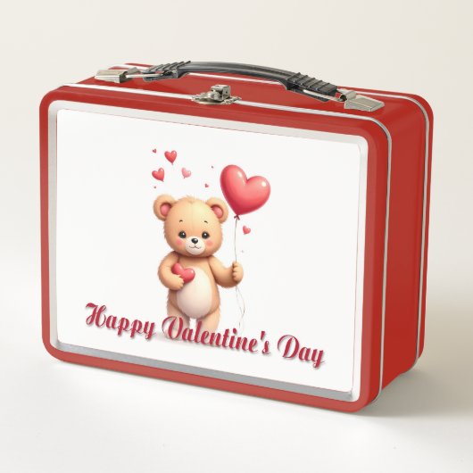 Cute Teddy Bear with Heart – Happy Valentine’s Day Metall Brotdose (Vorderseite)