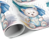 Cute Teddy Bear With Umbrella Boy Baby Shower Geschenkpapier (Rolleneckpunkt)