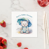 Cute Teddy Bear With Umbrella Boy Baby Shower Serviette (Beispiel)