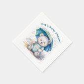 Cute Teddy Bear With Umbrella Boy Baby Shower Serviette (Ecke)