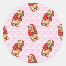 Cute teddy bears in santa hats and red coats – pin runder aufkleber