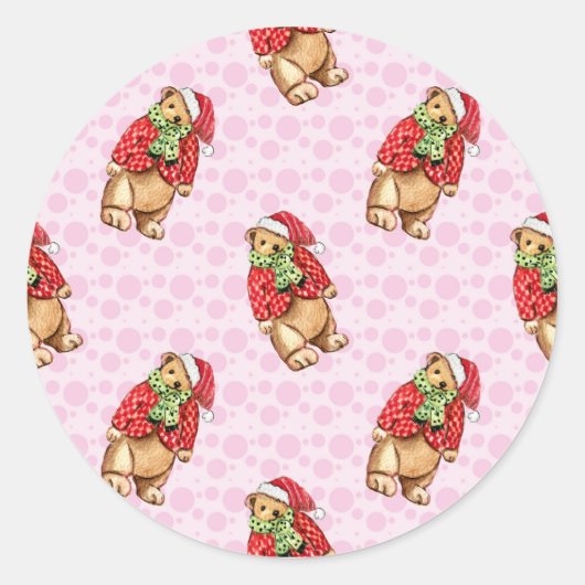 Cute teddy bears in santa hats and red coats – pin runder aufkleber (Vorderseite)