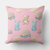 Cute Teddy & Bunny Kids Throw Pillow Kissen (Vorderseite)