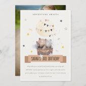 Cute Teddy Hot Air Balloon Kids Photo Birthday Dankeskarte (Vorne/Hinten)