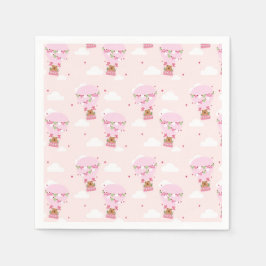 Cute Teddy Hot Air Balloon Pink Birthday Napkins Serviette