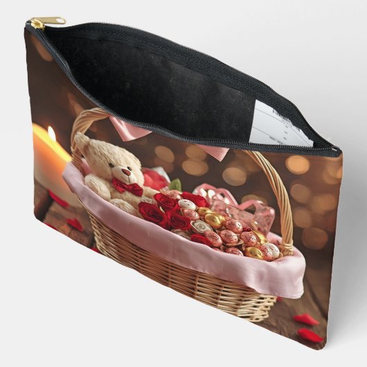 Cute Teddy Rose Basket Romantic Valentine Makeup Zubehörtasche (Offen)