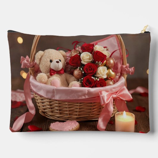 Cute Teddy Rose Basket Romantic Valentine Makeup Zubehörtasche (Rückseite)