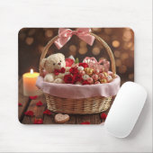 Cute Teddy Rose Basket Romantic Valentine Office Mousepad (Mit Mouse)