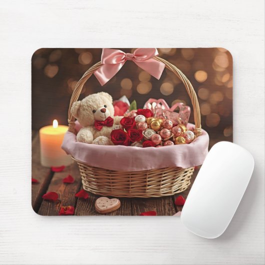 Cute Teddy Rose Basket Romantic Valentine Office Mousepad (Mit Mouse)