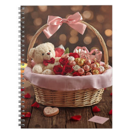 Cute Teddy Rose Basket Valentine Daily Gratitude Notizblock