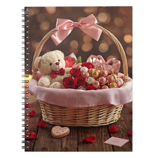 Cute Teddy Rose Basket Valentine Daily Gratitude Notizblock (Vorderseite)