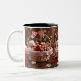 Cute Teddy Rose Basket Valentine Heart Handle Mug Zweifarbige Tasse