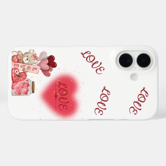 Cute Teddy & Sparkling Heart Valentine Phone Case (Rückseite (Horizontal))