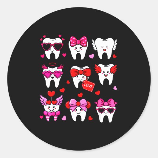 Cute Teeth Love Valentine's Day Dental Runder Aufkleber (Vorderseite)