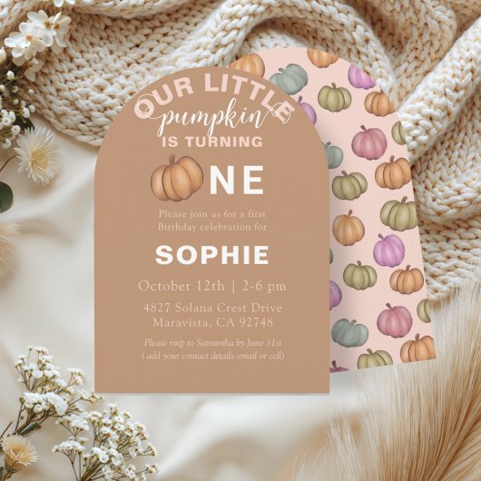 Cute Terracotta Pumpkin First Birthday Invitation Einladung