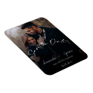 Cute Text Overlay Monogram Two Photo Wedding Save  Magnet