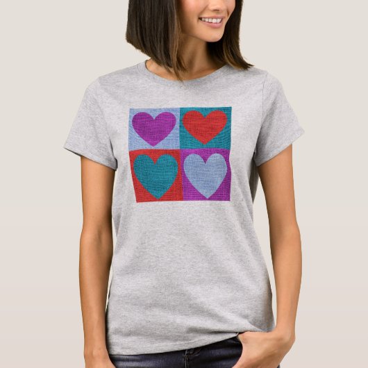Cute Textile Folk Art Hearts Checked T-Shirt (Vorderseite)