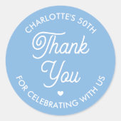 Cute Thank You Birthday Name Any Age Blue Modern Runder Aufkleber (Vorderseite)