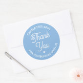 Cute Thank You Birthday Name Any Age Blue Modern Runder Aufkleber (Umschlag)