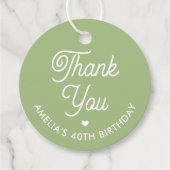 Cute Thank You Birthday Name Any Age Green Modern Geschenkanhänger (Vorderseite)