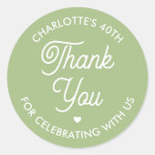 Cute Thank You Birthday Name Any Age Green Modern Runder Aufkleber (Vorderseite)