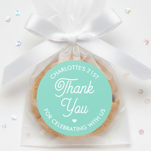 Cute Thank You Birthday Name Any Age Mint Modern Runder Aufkleber