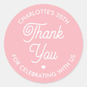 Cute Thank You Birthday Name Any Age Pink Modern Runder Aufkleber (Vorderseite)