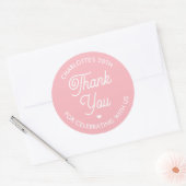 Cute Thank You Birthday Name Any Age Pink Modern Runder Aufkleber (Umschlag)